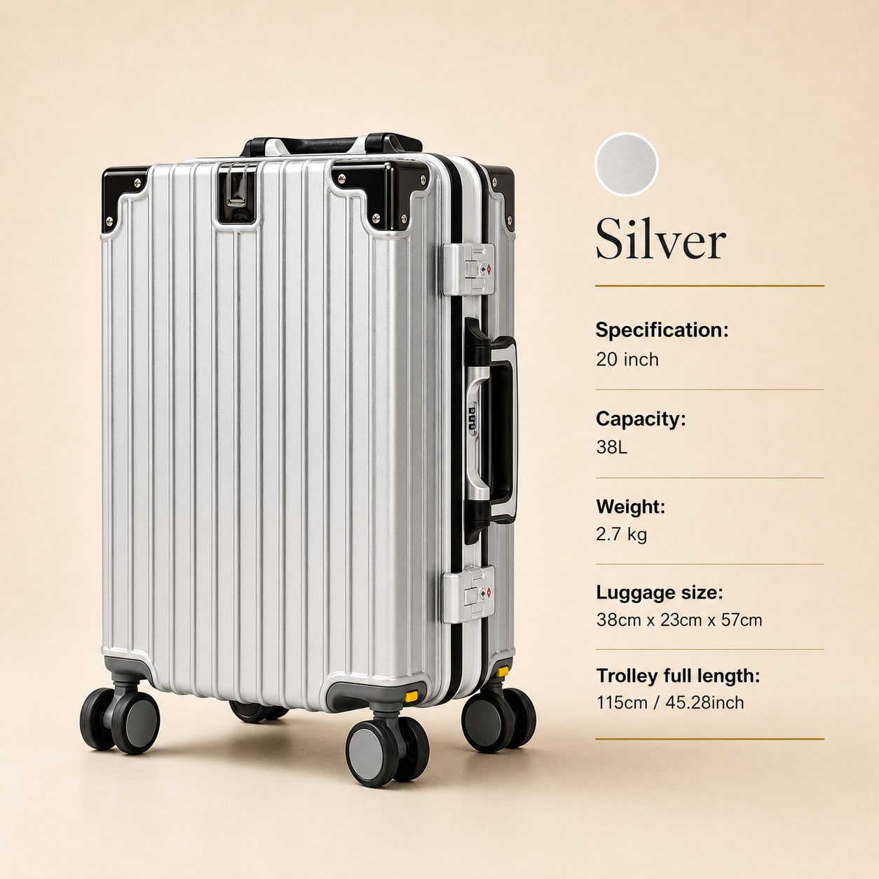 Aluminum Frame Carry On Luggage - Koper Kabin 20 inci yang Disetujui
