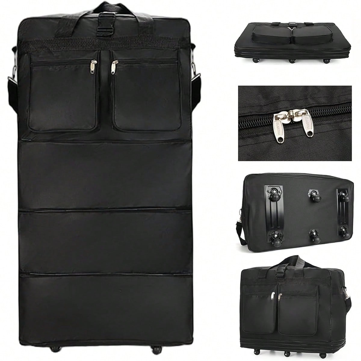 Foldable Rolling Luggage Bag - Tas Duffel Beroda Warna Hitam untuk