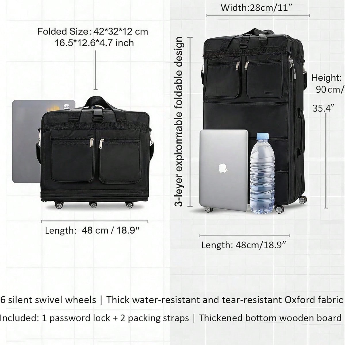 Tas Duffel Beroda Warna Hitam  - Foldable Rolling Luggage Bag ulasan dan harga
